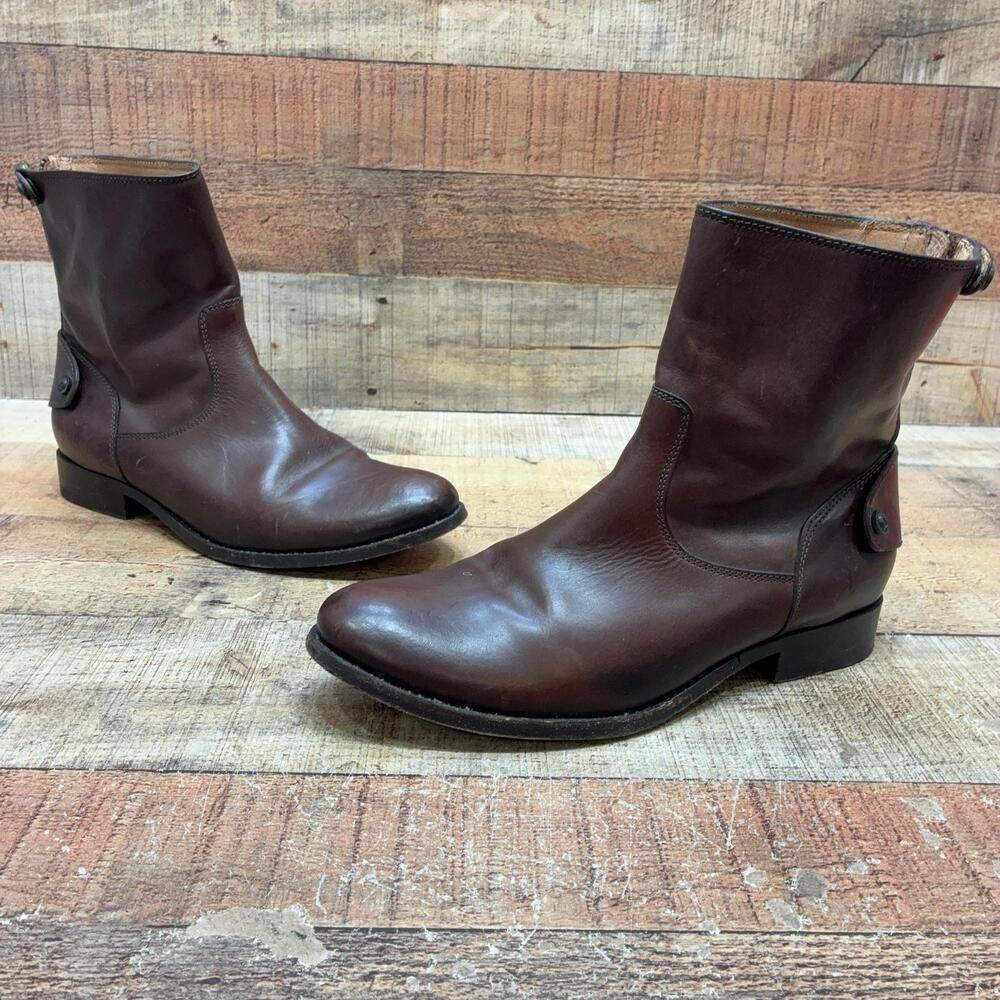 Frye 76501 Boots womens Size 11 B 44.5 Brown Leather Ankle Biker Zip Casual